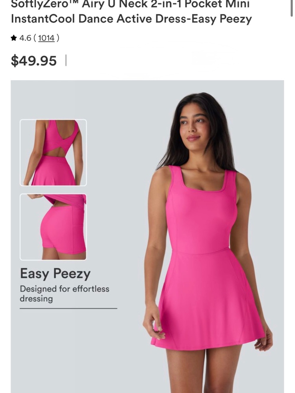 SoftlyZero Airy U Neck 2-in-1 Pocket Mini Instantcool Active Dress-Easy Peezy